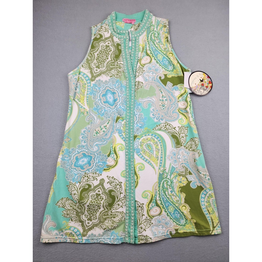 Joyous & Free Dress Womens Large Multicolor Paisley Beaded Mara Tunic Mini NWT